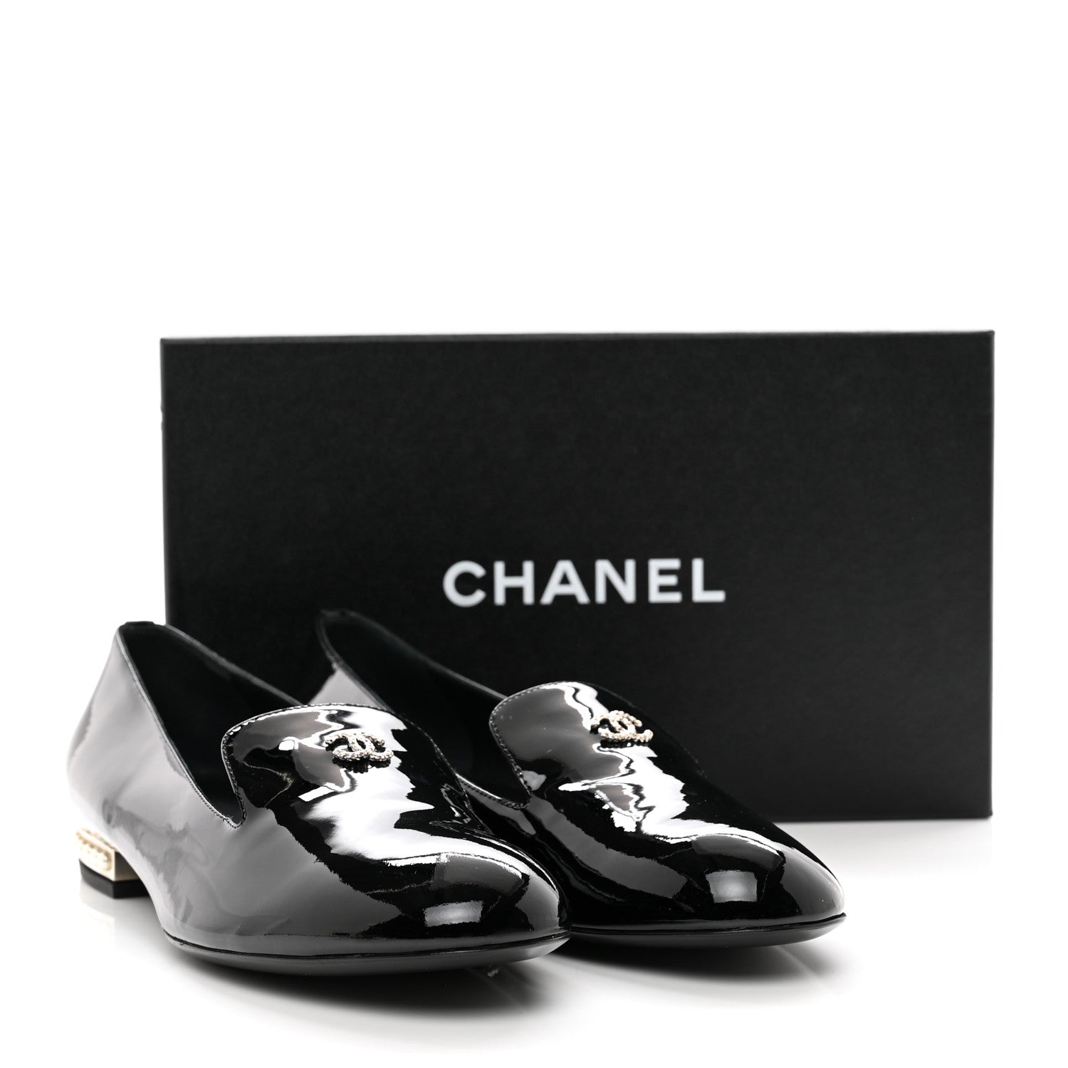 Chanel Patent Calfskin Pearl CC Loafers 41 Black 9 of 9