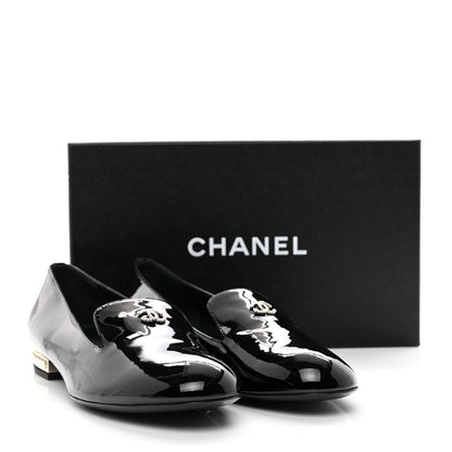 Chanel Patent Calfskin Pearl CC Loafers 41 Black 9 of 9