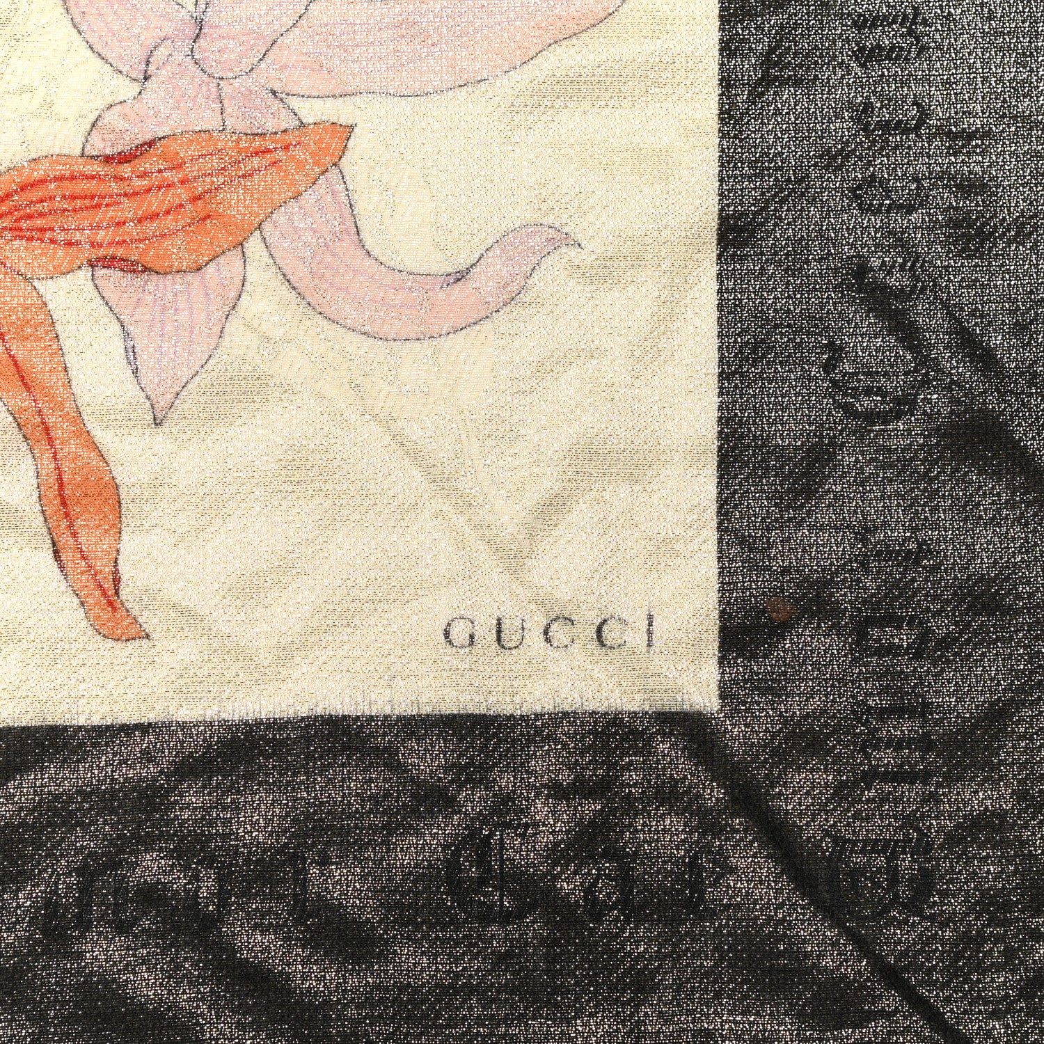 Gucci Metallic Silk Flora Gothic Square Scarf Ivory Black 2 of 5