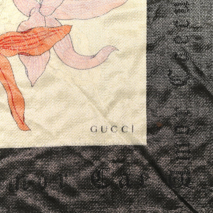 Gucci Metallic Silk Flora Gothic Square Scarf Ivory Black 2 of 5