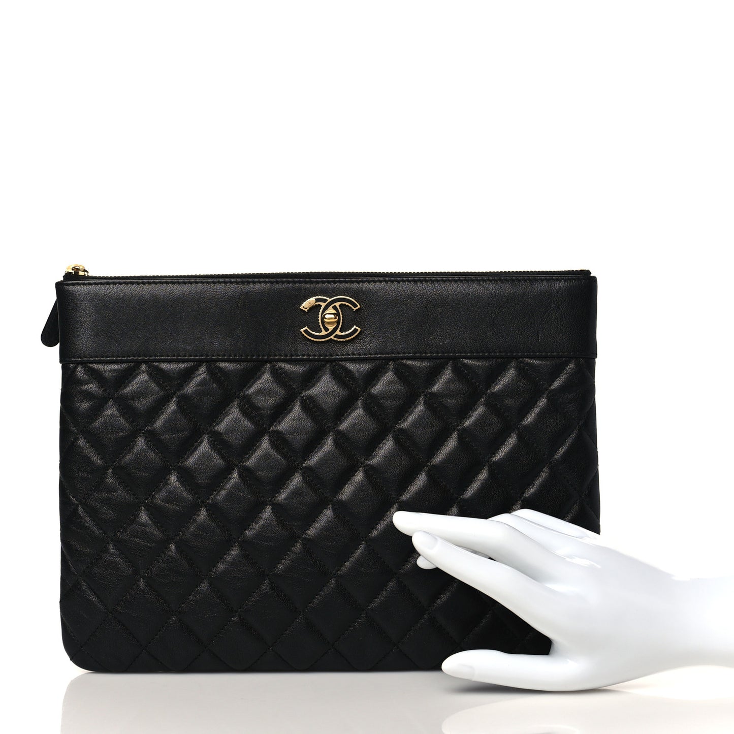 Sheepskin Quilted Mademoiselle Vintage Large Zip Pouch Black
