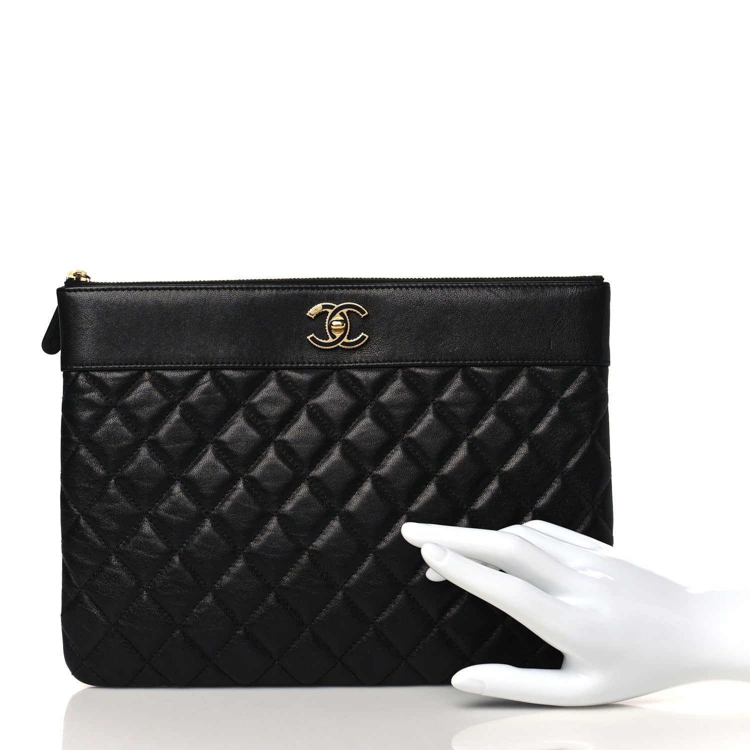 Chanel Sheepskin Quilted Mademoiselle Vintage Large Zip Pouch Black 2 of 9