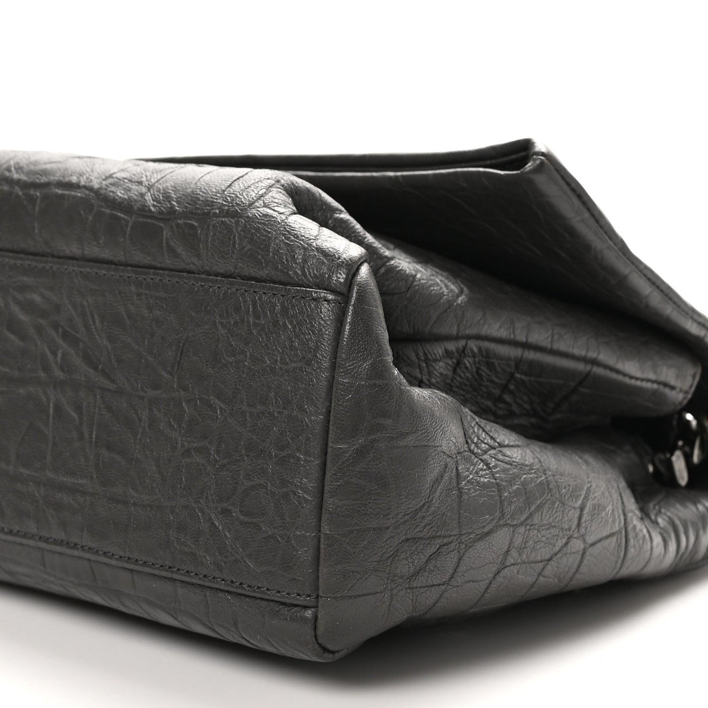 Calfskin Crocodile Embossed Medium West Hollywood Monogram Fold-Over Grey