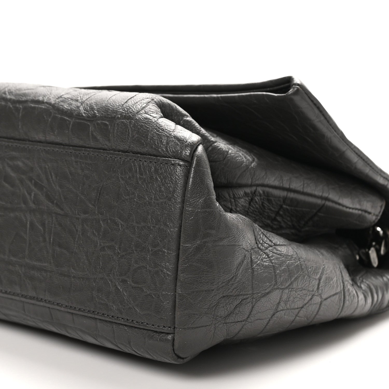 Saint Laurent Calfskin Crocodile Embossed Medium West Hollywood Monogram Fold-Over Grey 11 of 11