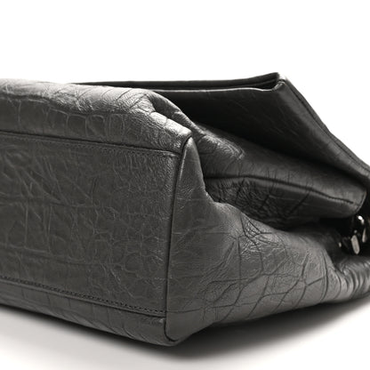 Saint Laurent Calfskin Crocodile Embossed Medium West Hollywood Monogram Fold-Over Grey 11 of 11
