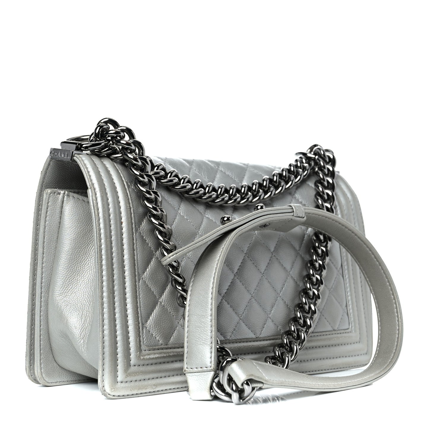 Metallic Caviar Quilted Medium Boy Flap Silver