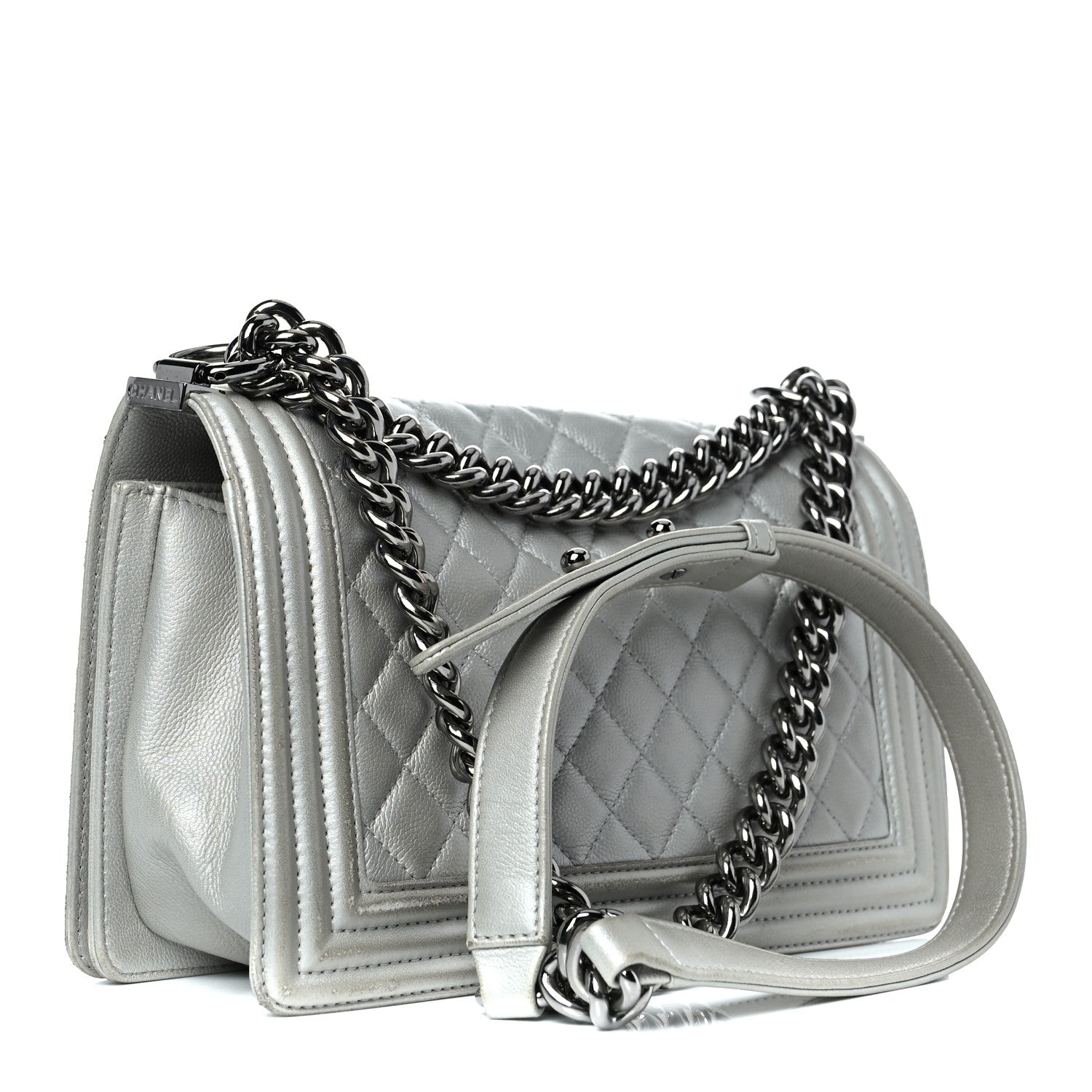 Chanel Metallic Caviar Quilted Medium Boy Flap Silver 3 of 11