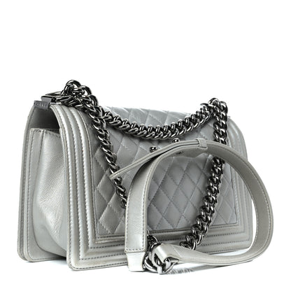Chanel Metallic Caviar Quilted Medium Boy Flap Silver 3 of 11
