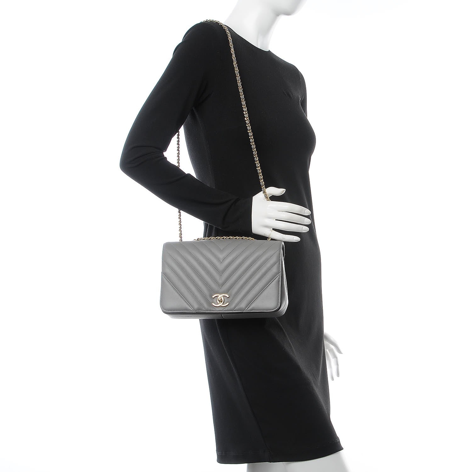 Chanel Calfskin Chevron Quilted Small Statement Flap Grey 2 of 10