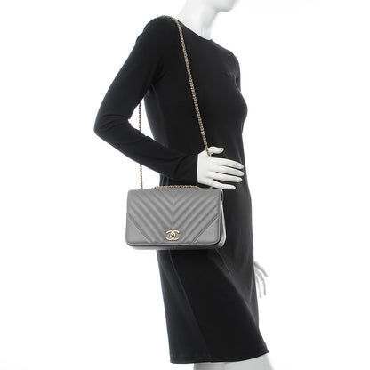 Chanel Calfskin Chevron Quilted Small Statement Flap Grey 2 of 10