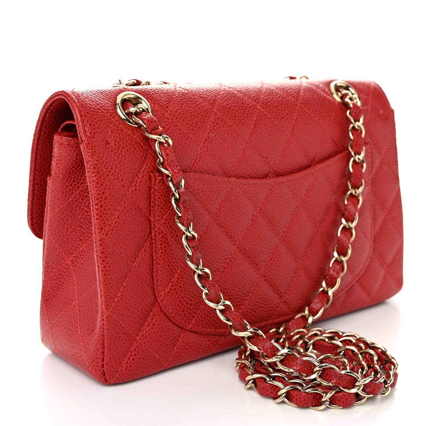 Caviar Quilted Small Double Flap Red