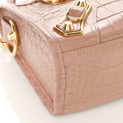 Balenciaga Shiny Supple Calfskin Crocodile Embossed Gold Metallic Edge Hardware Mini City Nude Beige 7 of 8
