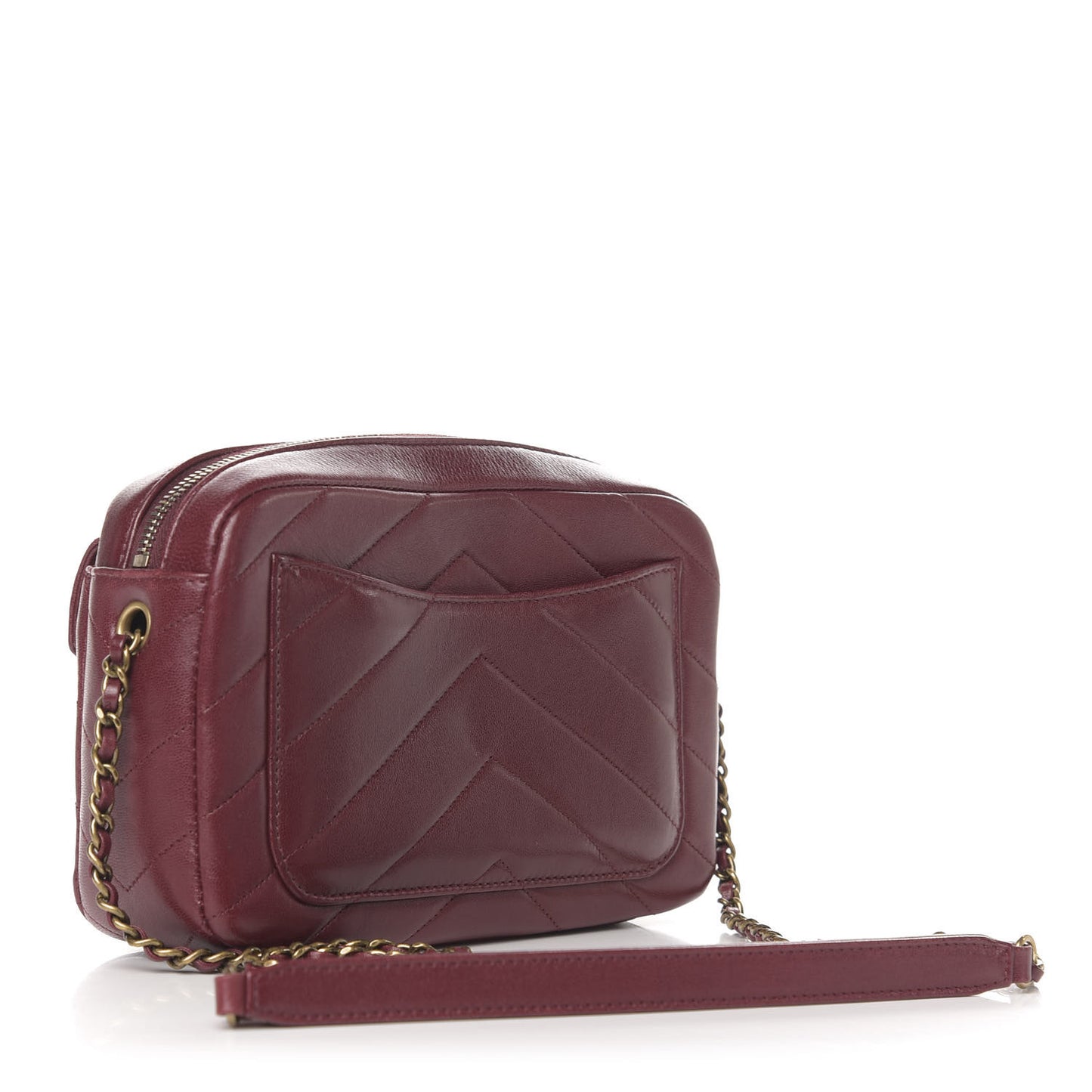 Shiny Lambskin Chevron Stitched Small Coco Camera Case Bag Burgundy