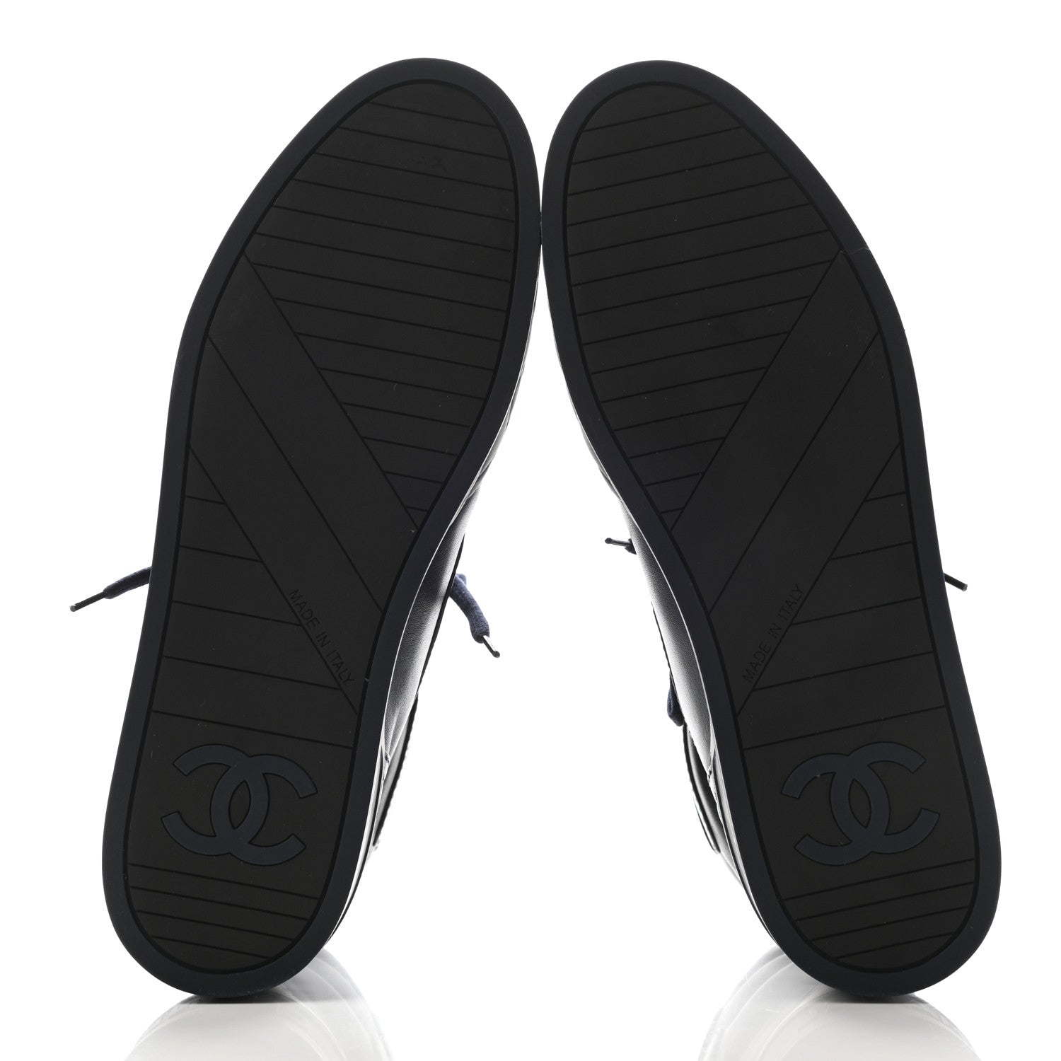 Chanel Lambskin Logo High Top Sneakers 42 Navy Black 5 of 8