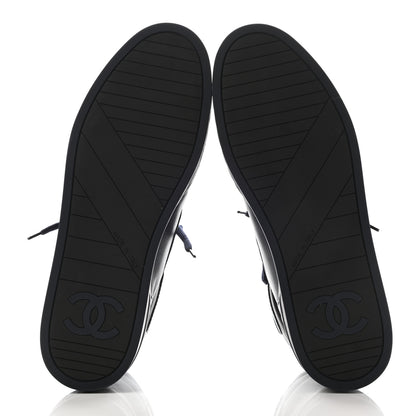 Chanel Lambskin Logo High Top Sneakers 42 Navy Black 5 of 8