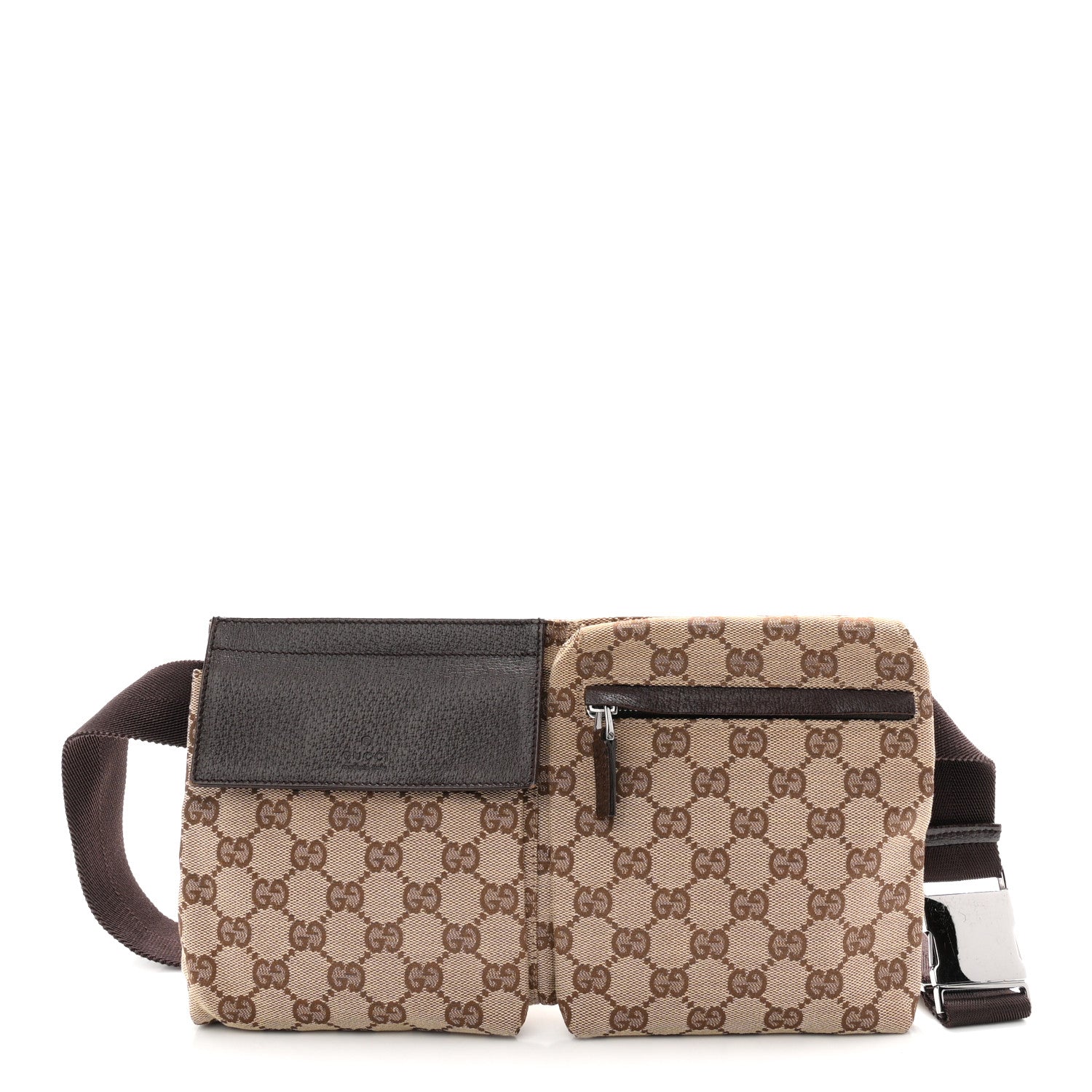 Gucci GG Monogram Double Pocket Belt Bag Dark Brown 1 of 10