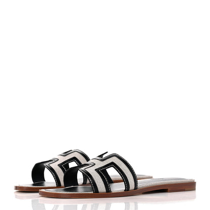 Hermes Calfskin Canvas Oran Sandals 40 Black 3 of 9