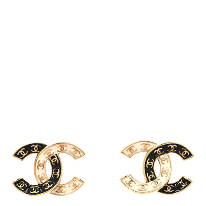 Chanel Enamel CC Logo Earrings Gold Black White 1 of 5