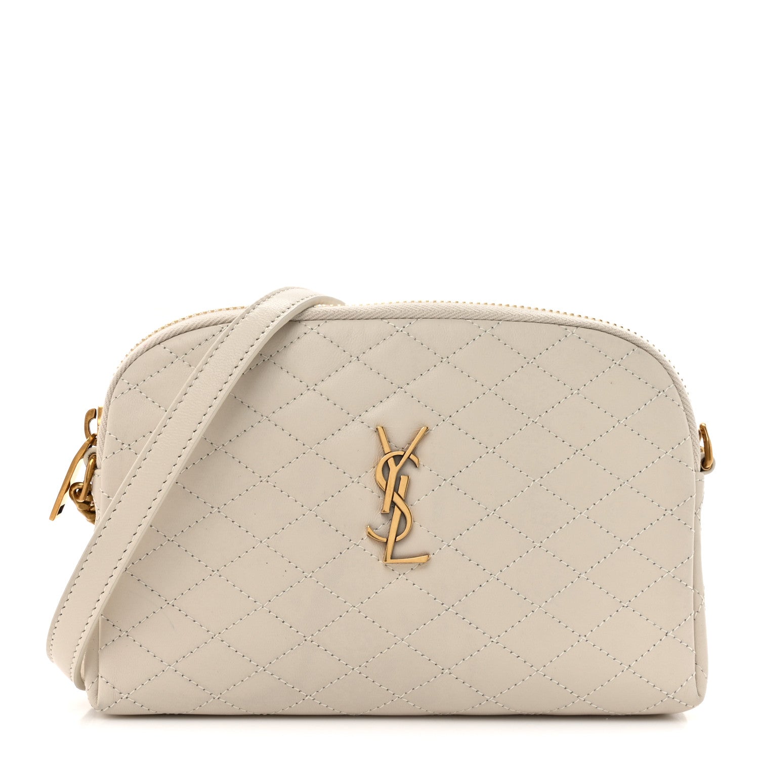 Saint Laurent Lambskin Quilted Gaby Zipped Pouch Crema Soft 1 of 10