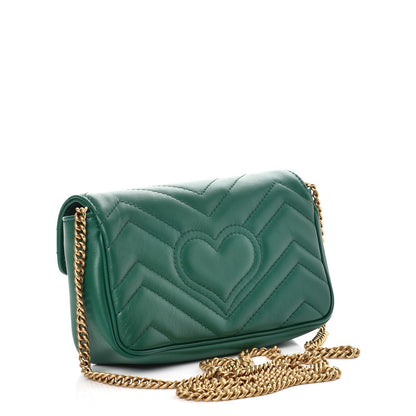 Gucci Calfskin Matelasse Super Mini GG Marmont Shoulder Bag Emerald Green 4 of 9