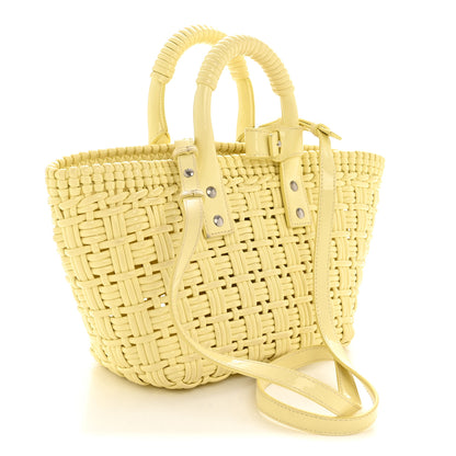 Balenciaga Varnished Faux Calfskin Braided XS Bistro Basket Pale Yellow 3 of 12