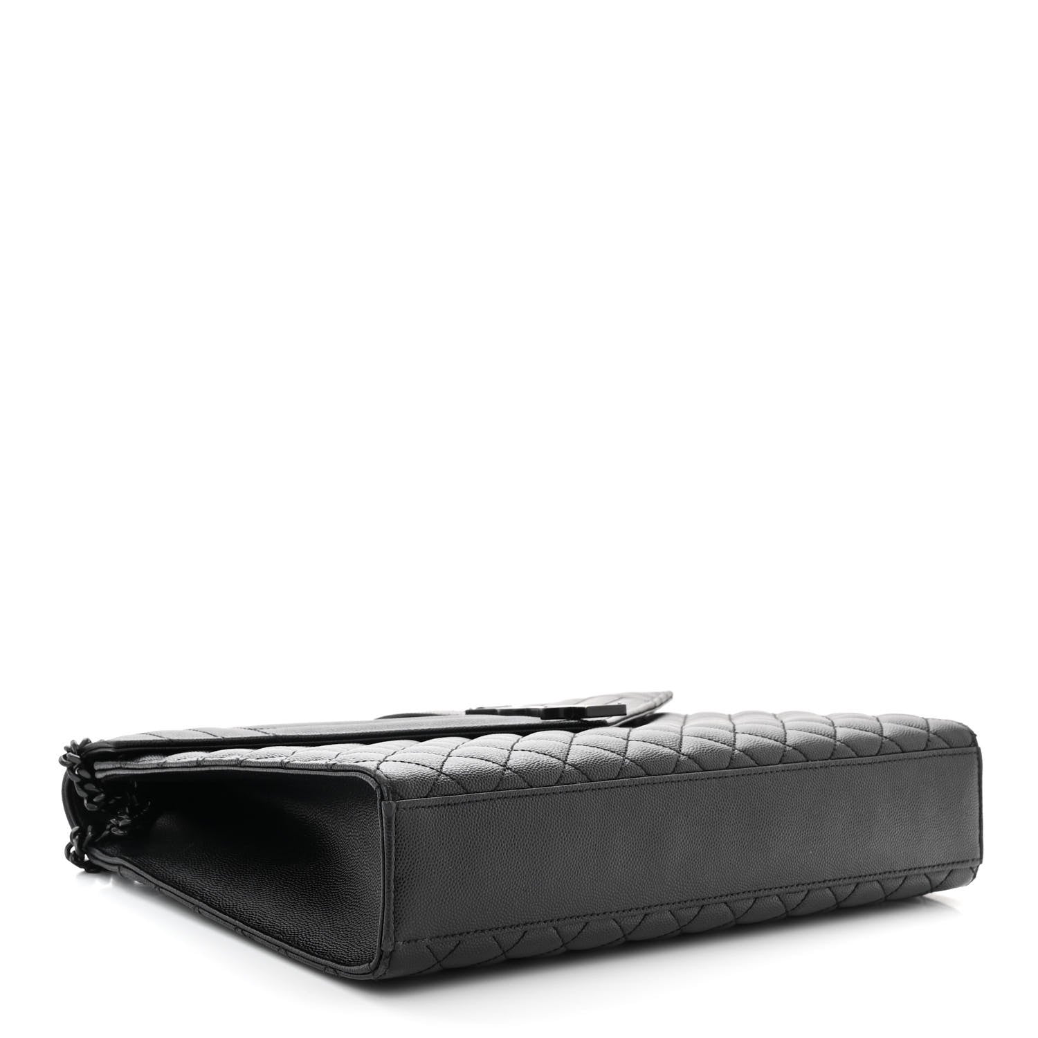 Saint Laurent Grain De Poudre Textured Mixed Matelasse Large Triquilt Monogram Monochrome Satchel Black 4 of 10