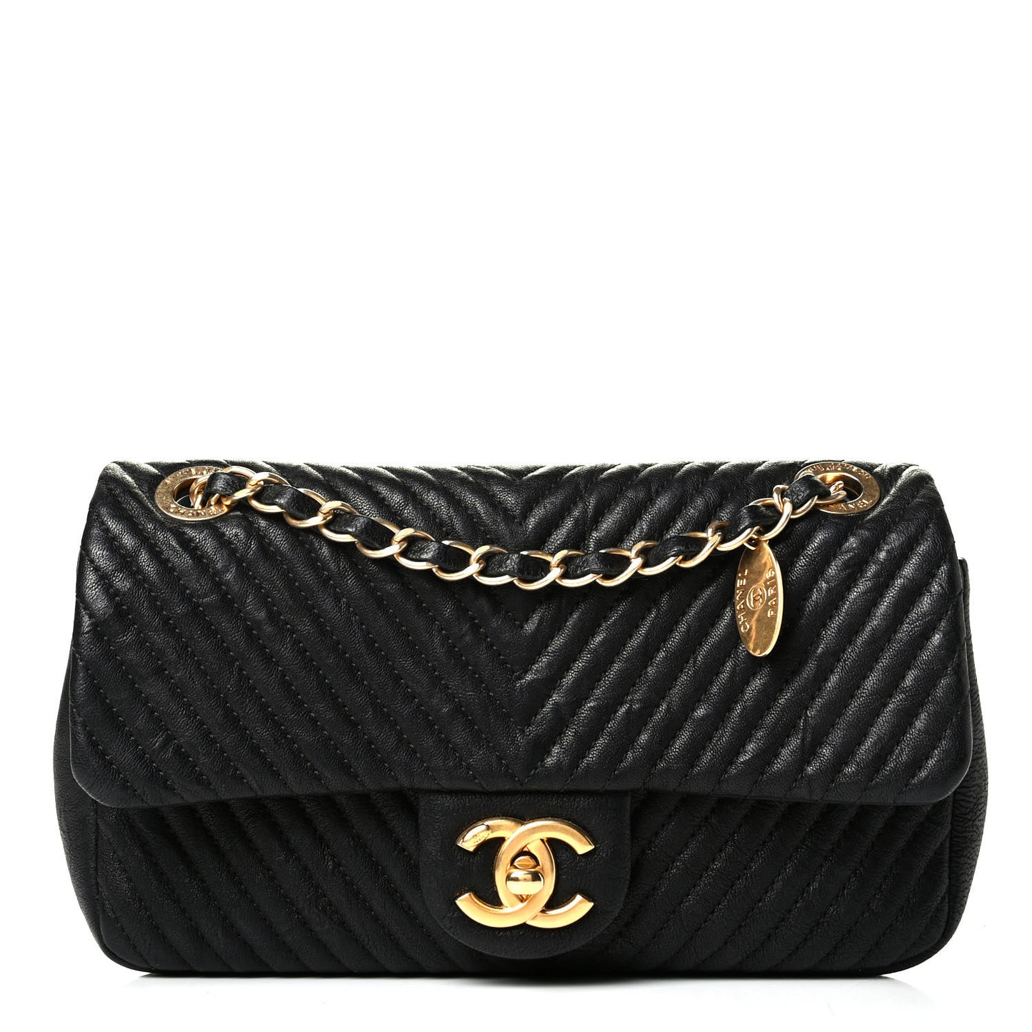 Calfskin Surpique Chevron Small Flap Black