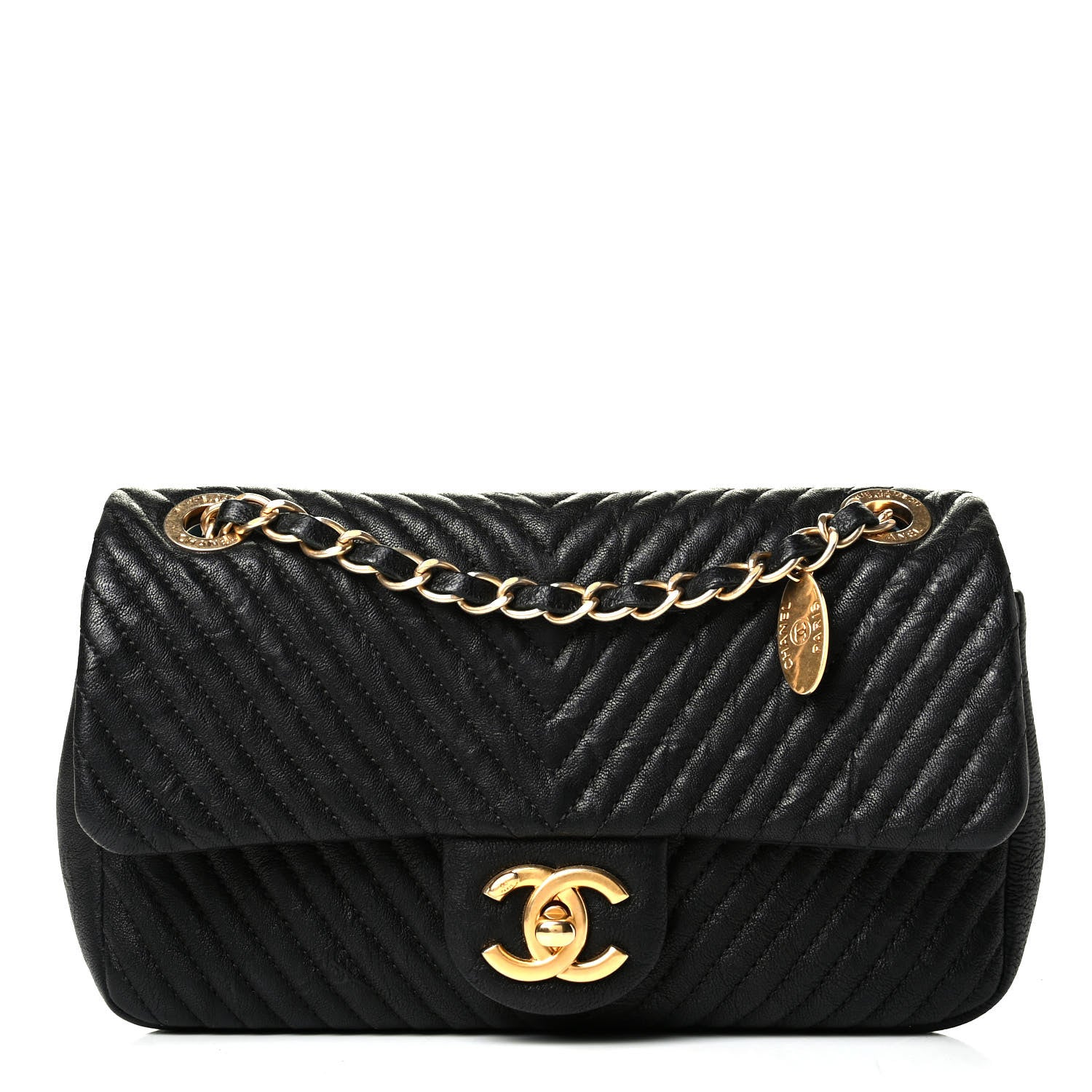 Chanel Calfskin Surpique Chevron Small Flap Black 1 of 8
