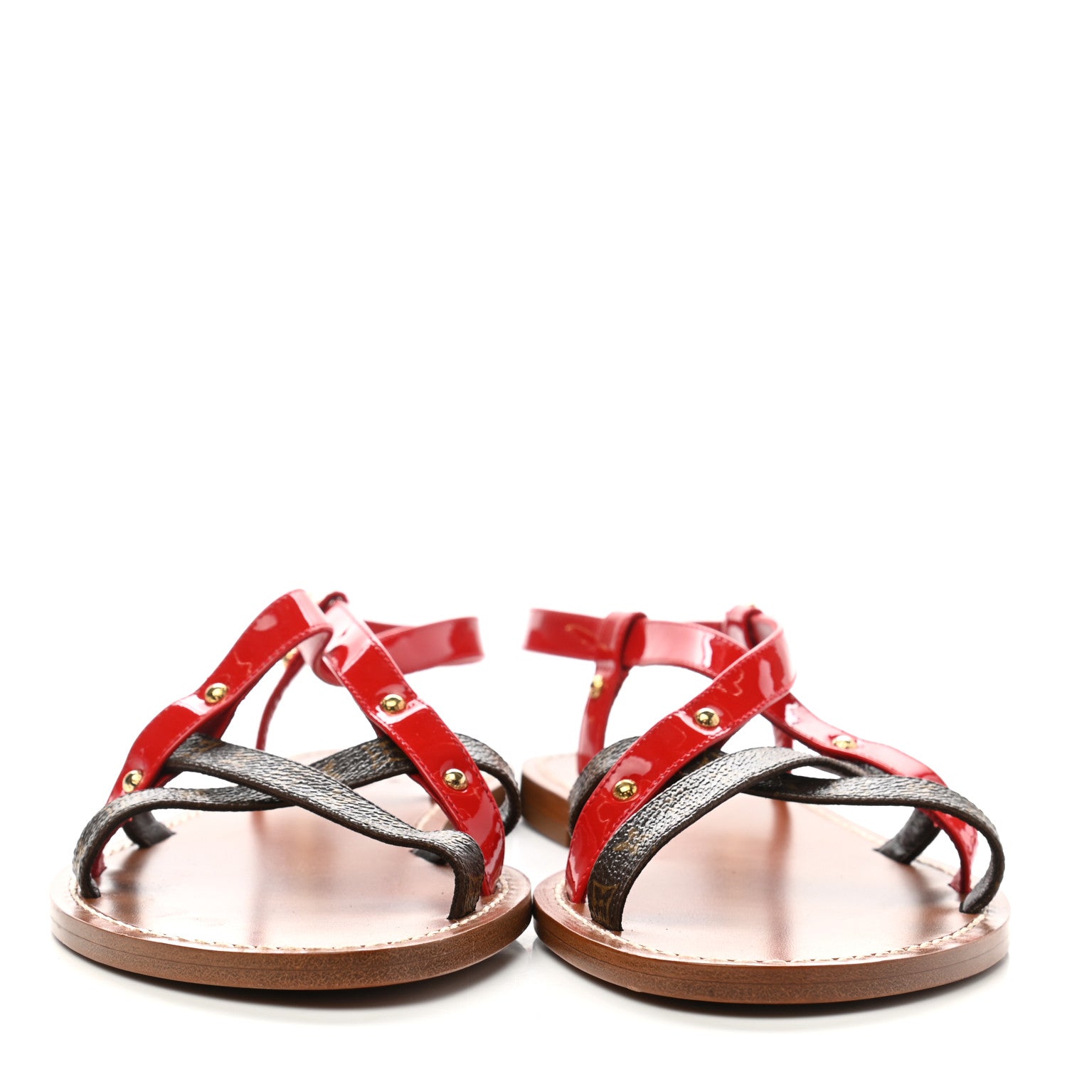 Louis Vuitton Monogram Patent Carimbo Flat Sandals 37.5 Red 2 of 9