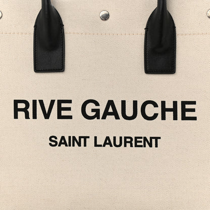 Saint Laurent Linen Calfskin Small Rive Gauche Tote Greggio Natural 7 of 9