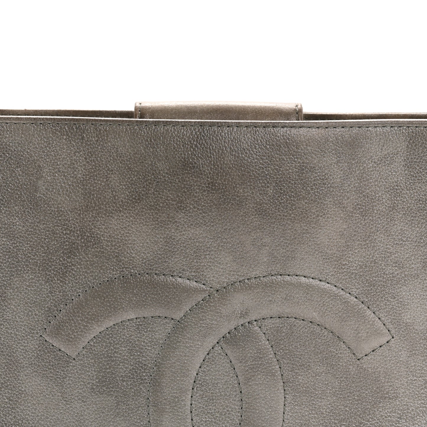 Iridescent Calfskin CC East West Shopping Tote Light Grey