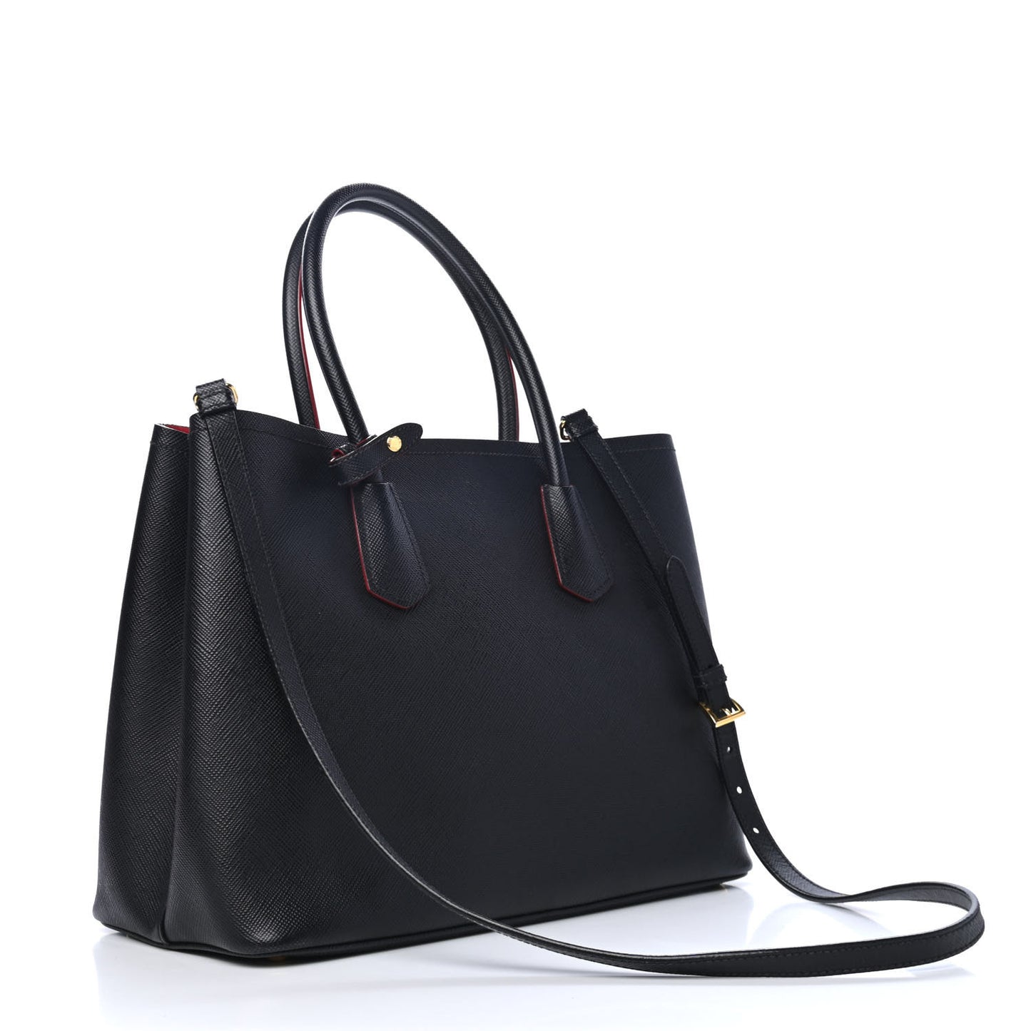 Saffiano Cuir Large Double Bag Black Fuoco