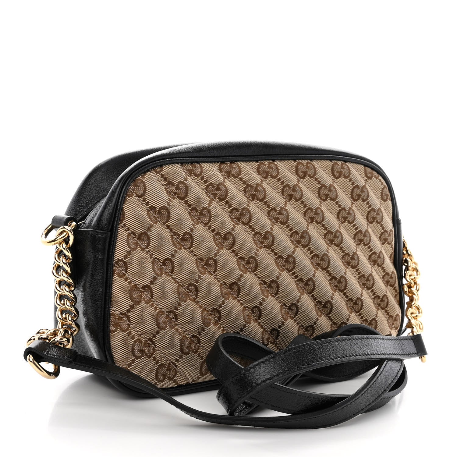 Gucci Monogram Matelasse Diagonal Small GG Marmont Chain Shoulder Bag Beige Black 3 of 10