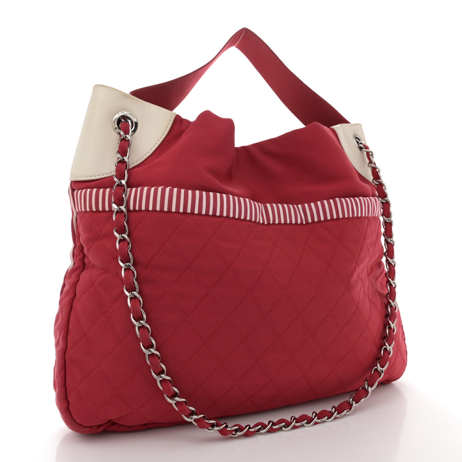 Chanel Striped Canvas Logo Tote Red 3 of 15