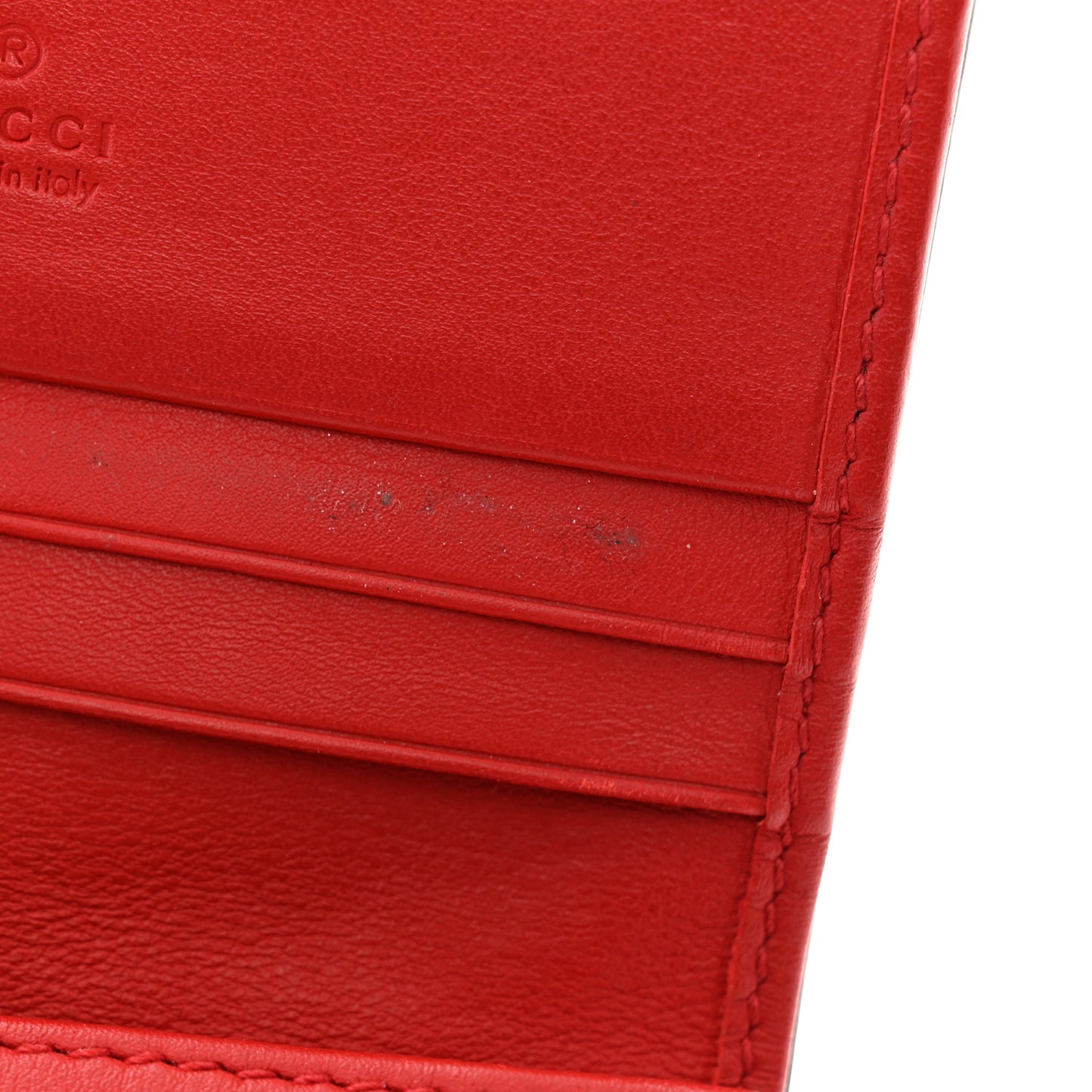 GG Supreme Monogram Apple Card Case Wallet Beige Multicolor Lobster Red