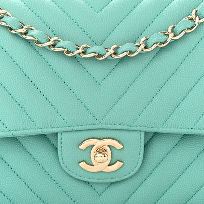 Chanel Caviar Flat Chevron Quilted Medium Double Flap Green 8 of 14
