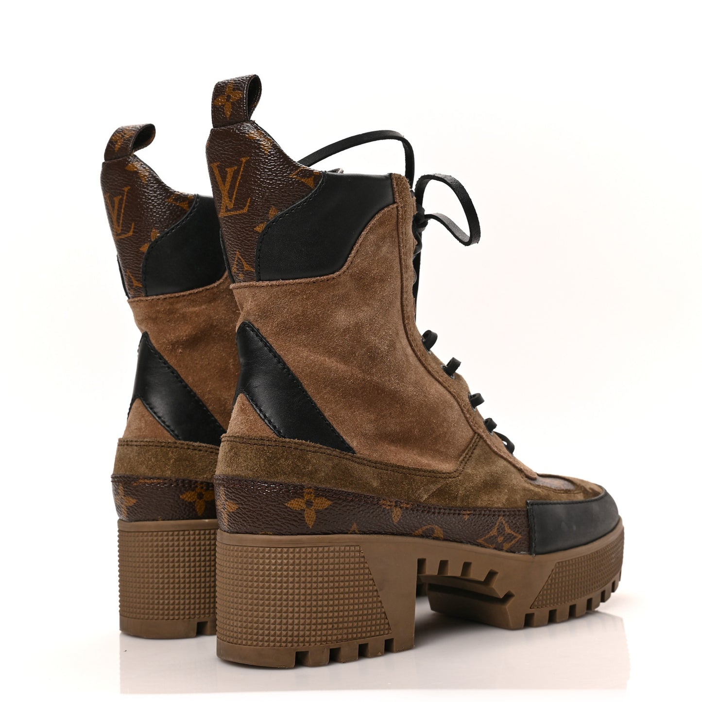 Suede Calfskin Monogram Laureate Platform Desert Boots 36 Taupe