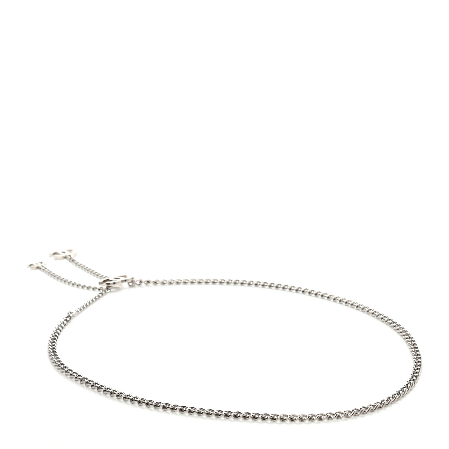 Enamel CC Chain Logo Belt Silver White