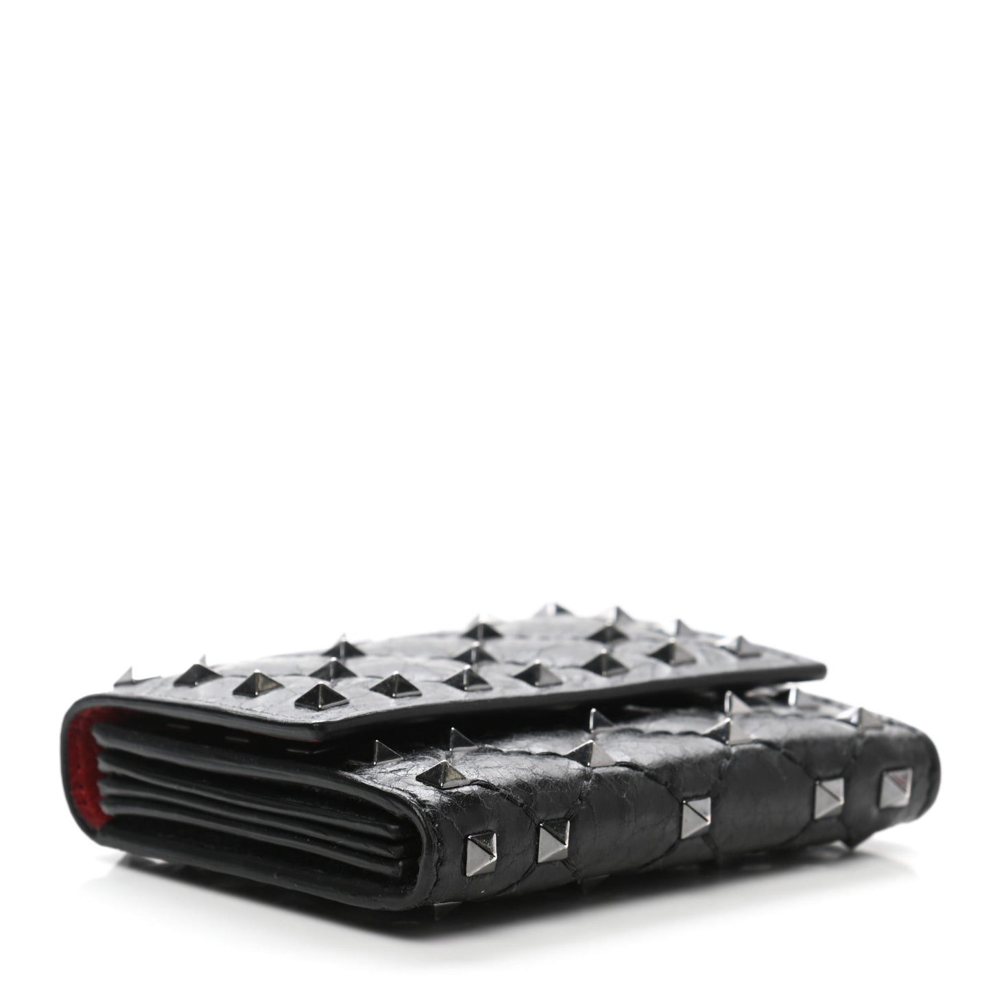 Craquele Nappa Rockstud Spike Bi-Fold Card Holder Black