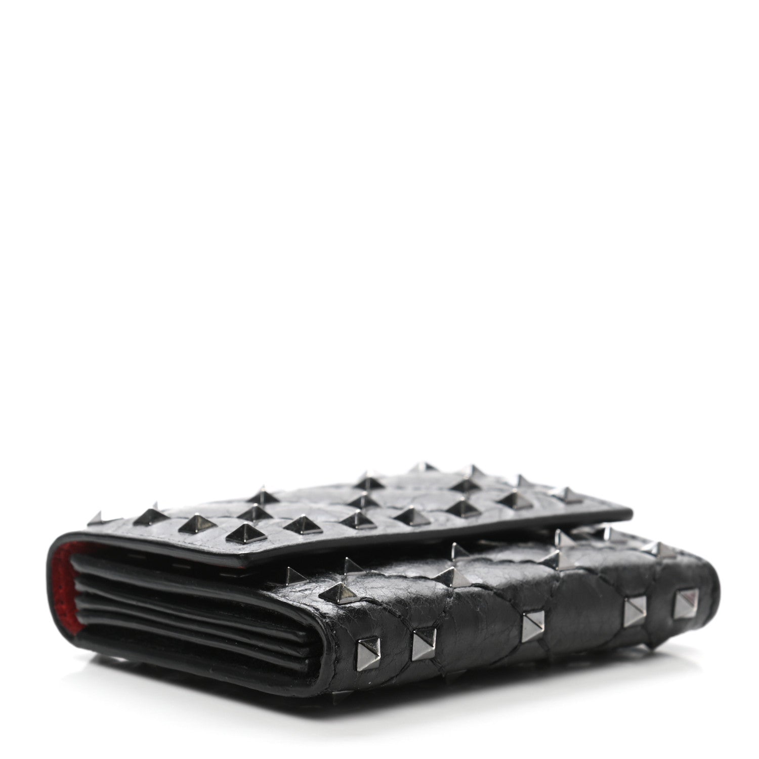 Valentino Garavani Craquele Nappa Rockstud Spike Bi-Fold Card Holder Black 3 of 8