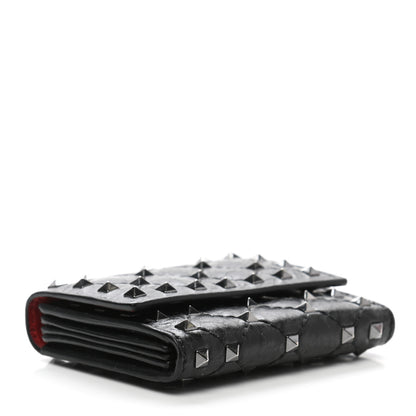 Valentino Garavani Craquele Nappa Rockstud Spike Bi-Fold Card Holder Black 3 of 8