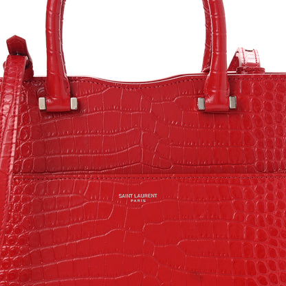 Saint Laurent Calfskin Crocodile Embossed Small Uptown Tote Rouge Eros 7 of 7