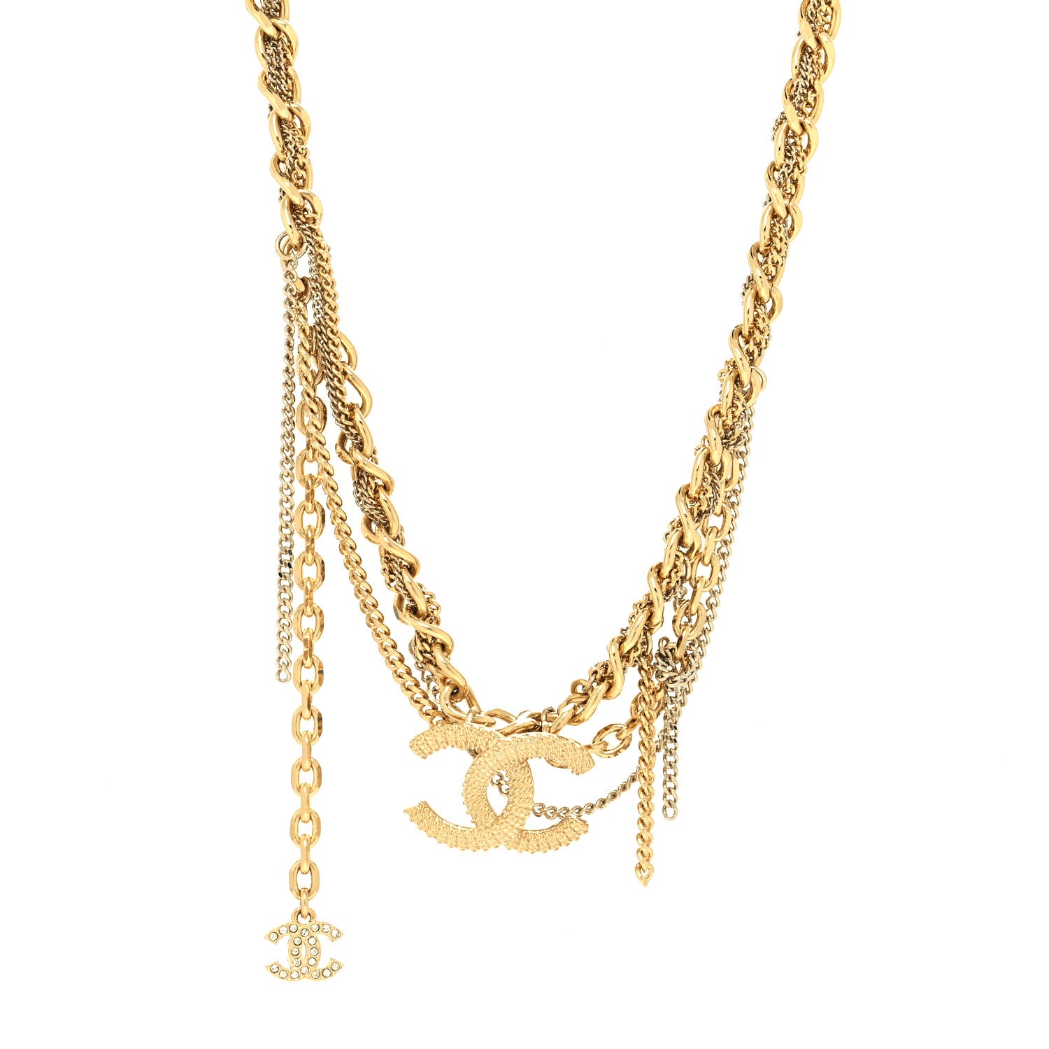 Chanel Metal Chain Link CC Multi Strand Choker Necklace Gold 1 of 5