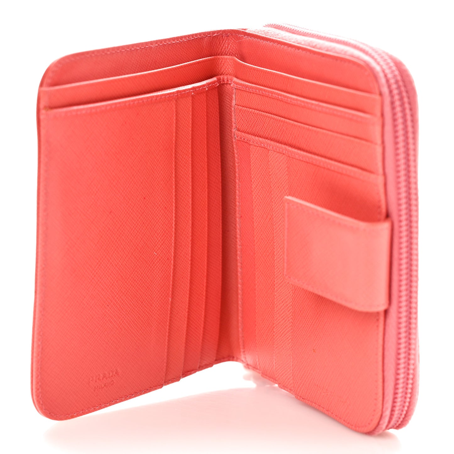 Saffiano Triangle Compact Zip Around Wallet Pink