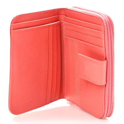 Prada Saffiano Triangle Compact Zip Around Wallet Pink 6 of 10