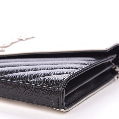 Saint Laurent Grain De Poudre Matelasse Chevron Bi-Color Monogram Chain Wallet White Black 8 of 16