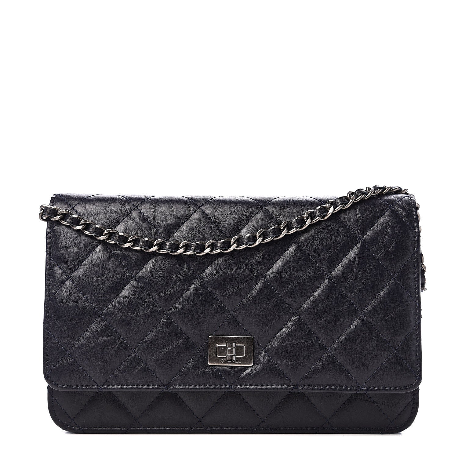 Chanel Aged Calfskin Quilted Reissue Wallet On Chain WOC Navy 1 of 10