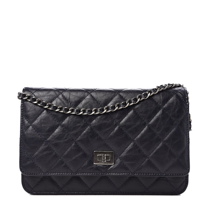 Chanel Aged Calfskin Quilted Reissue Wallet On Chain WOC Navy 1 of 10