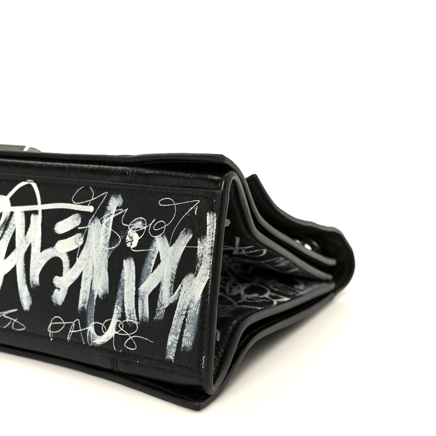 Agneau Arena Graffiti Medium Crush Chain Bag Black White