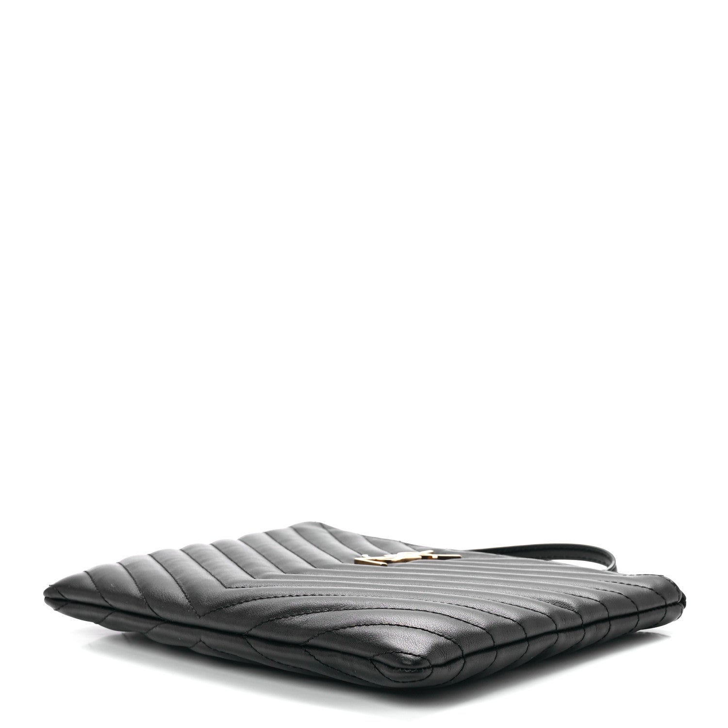 Saint Laurent Calfskin Matelasse Chevron Monogram A5 Wristlet Black 9 of 13